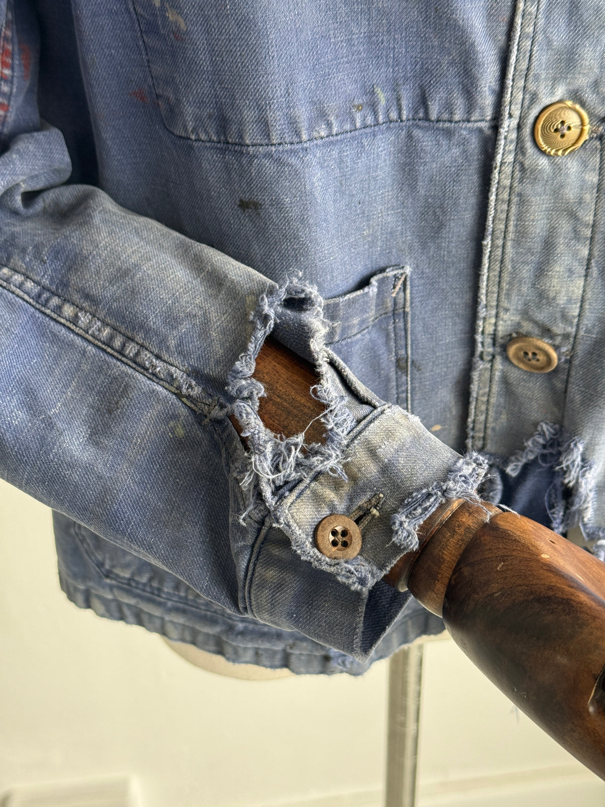 Thrashed Blue French 1950's Vintage Workwear Chore Jacket CH512 - XS/S