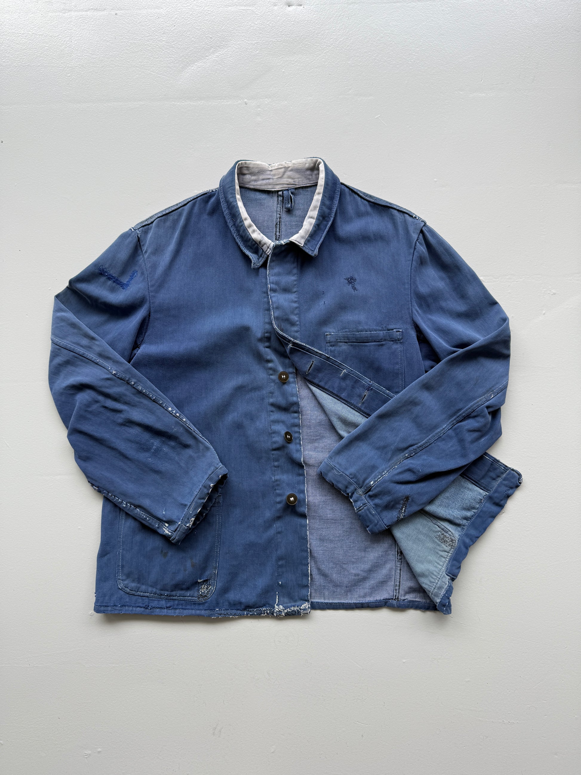 Thrashed Blue Chore Jacket 70's Vintage French Workwear CH146 - Oversized Medium