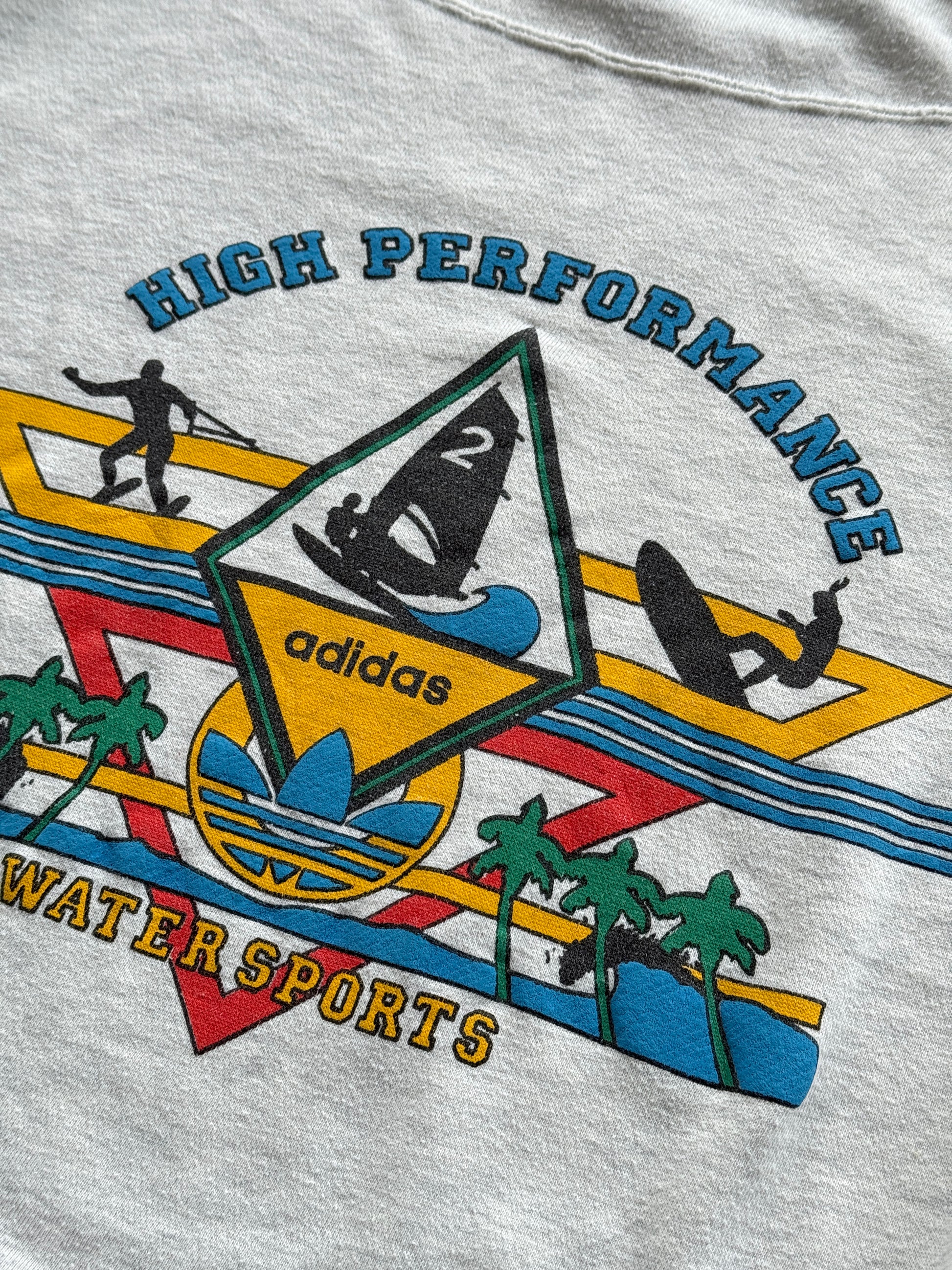Grey Adidas 80's Vintage Graphic Water Sports Sweatshirt Jumper - Large