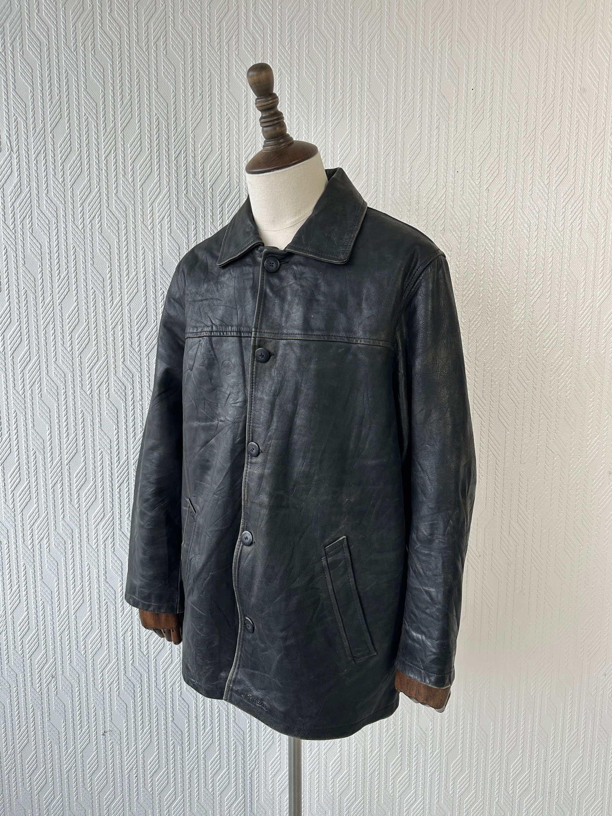 Black Vintage Redskins Leather Jacket 80's 1984 Box Jacket- XL