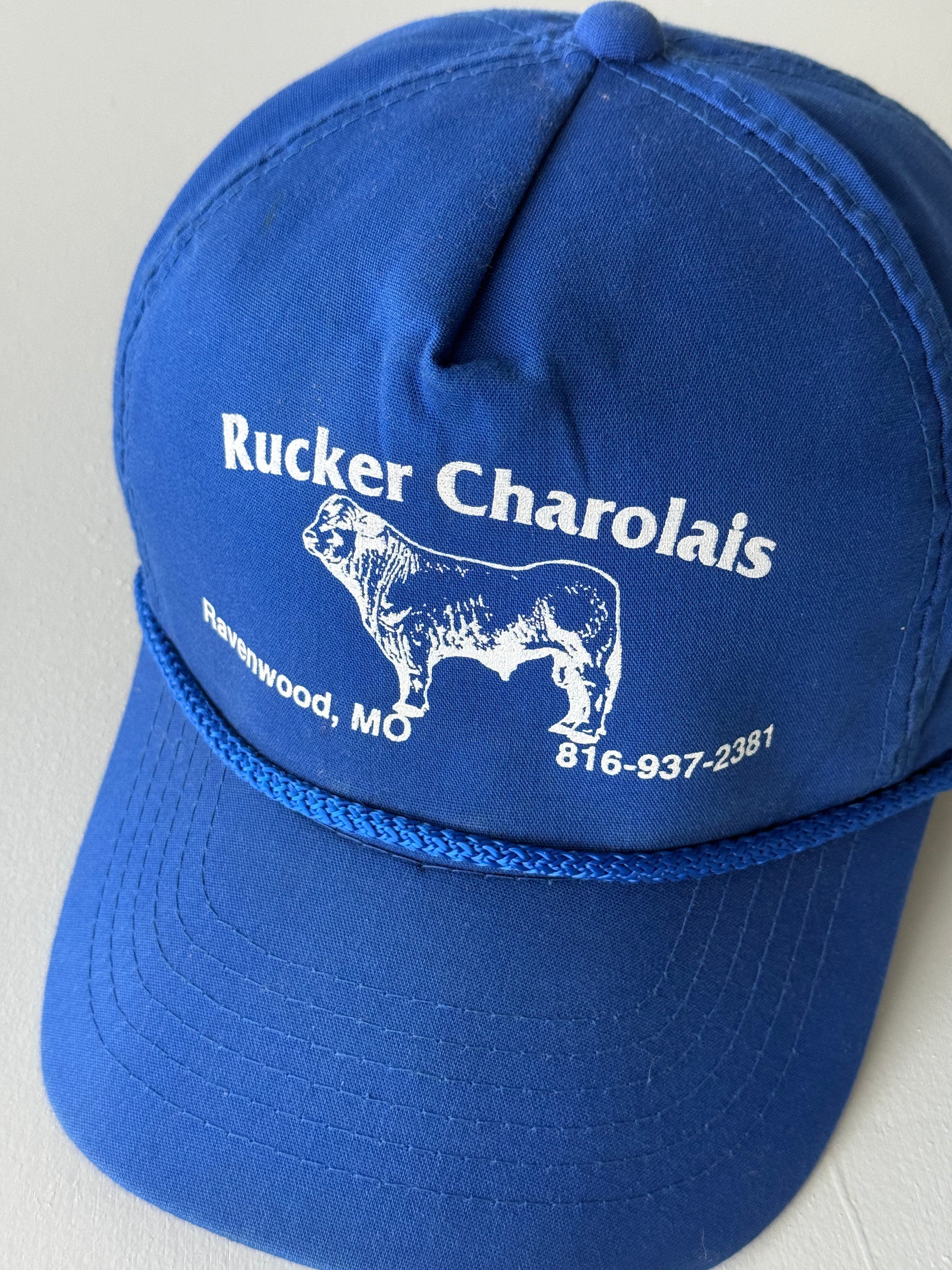 Blue Rucker Charolais Cattle 90's Vintage SnapBack Trucker Cap