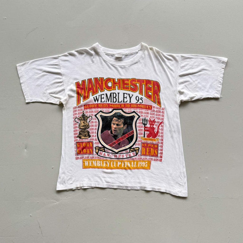White Manchester United 90s Vintage FA Cup Champions T-Shirt - Large