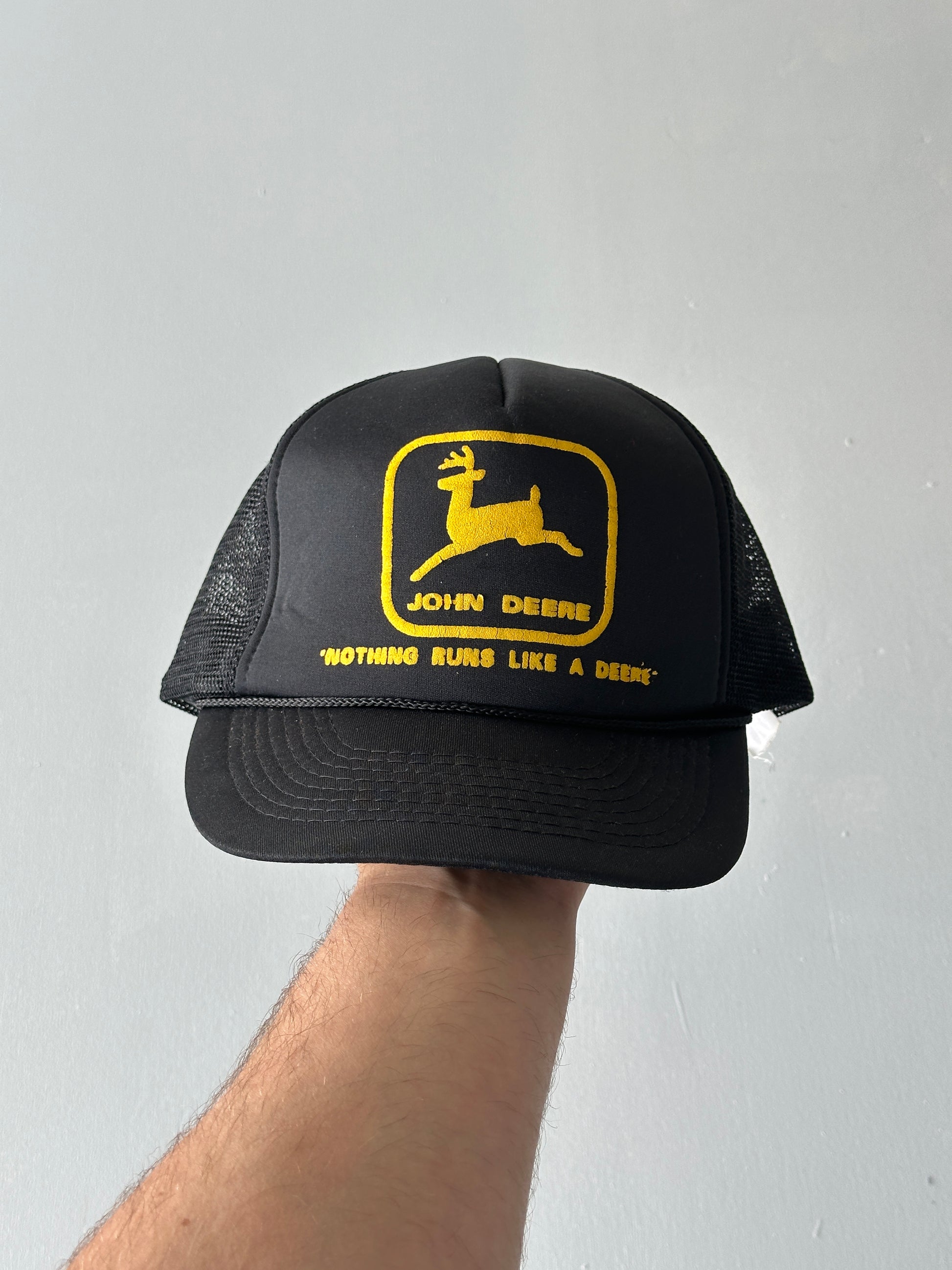 Black John Deere 80's Vintage Foam and Mesh SnapBack Trucker Cap