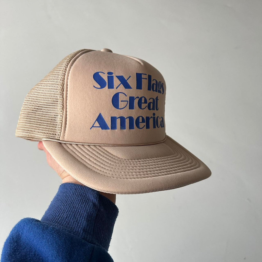Cream Six Flags Vintage Foam and Mesh SnapBack Trucker Cap