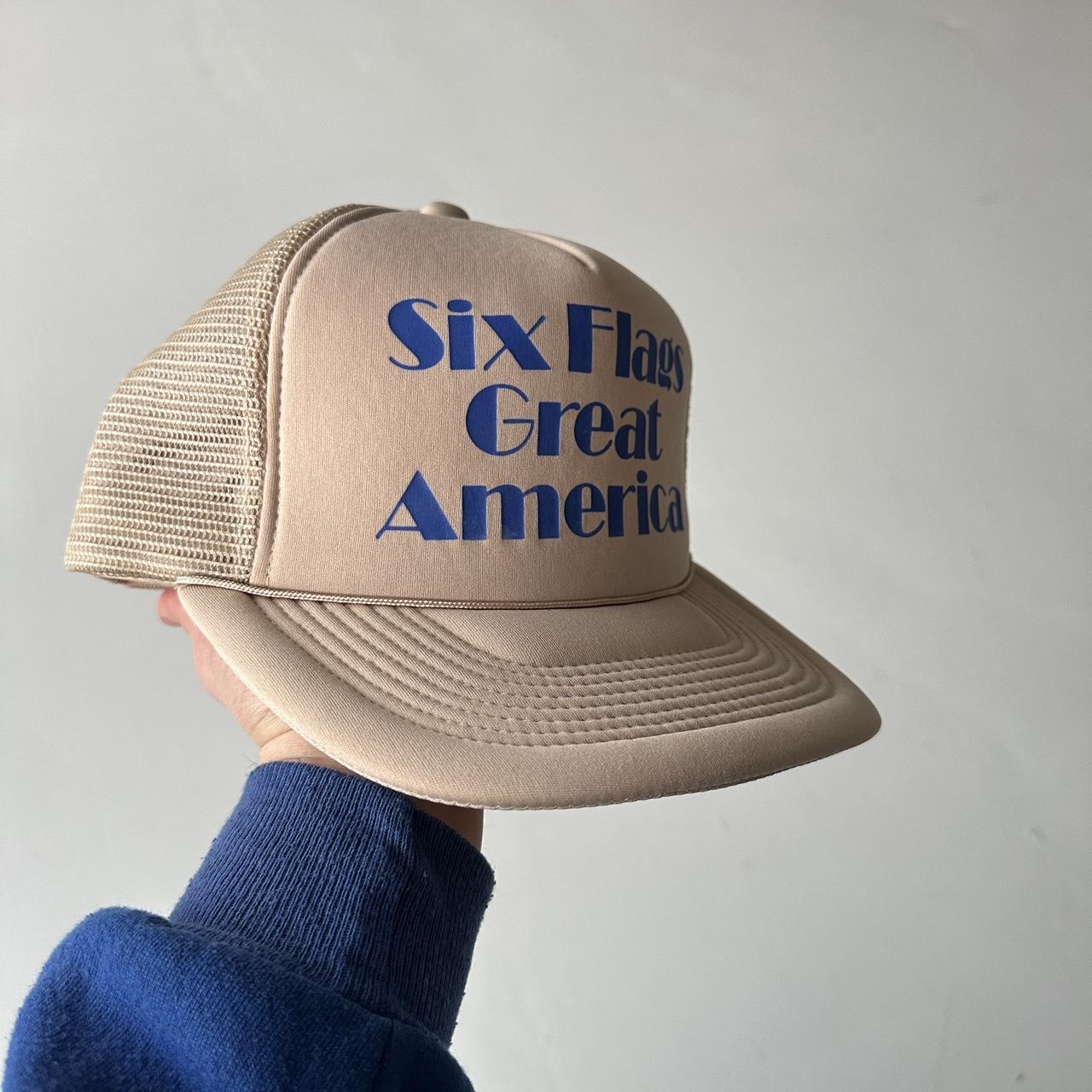 Cream Six Flags Vintage Foam and Mesh SnapBack Trucker Cap