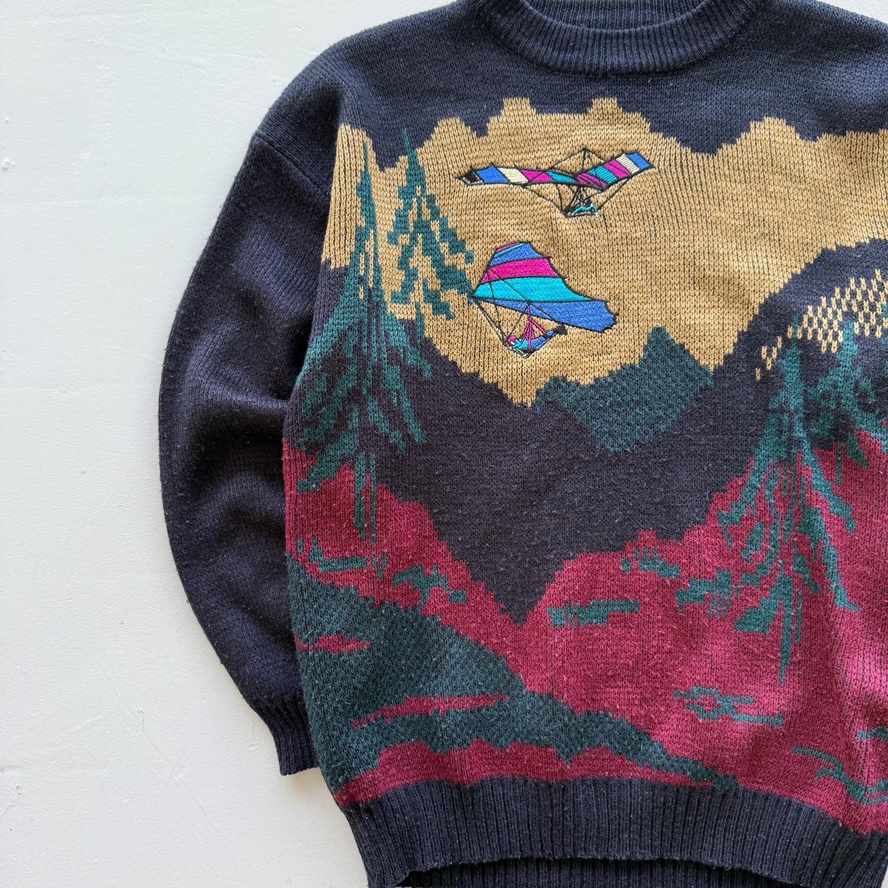Navy 90s Vintage Knitted Outdoors Hang Gliding Sweatshirt - Large