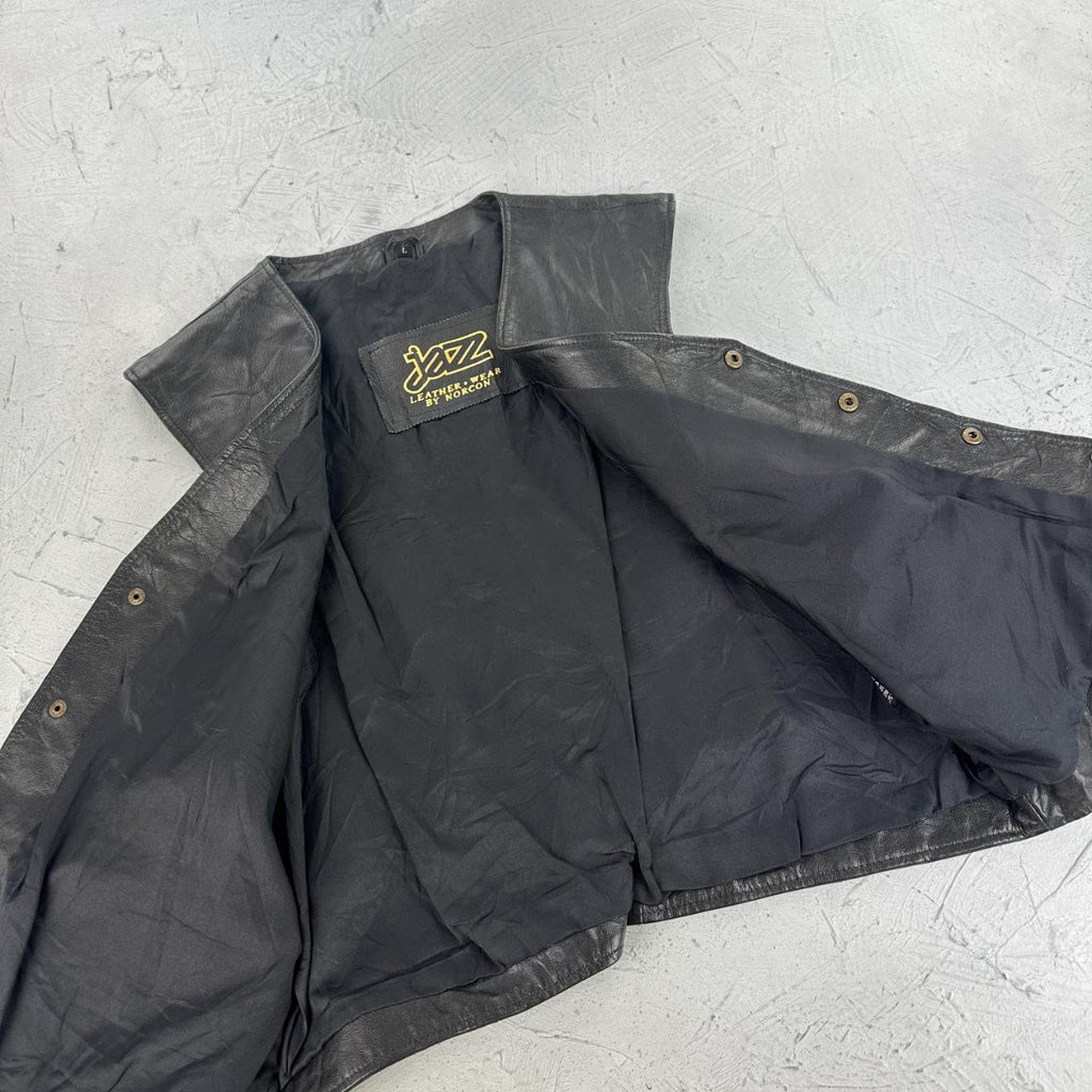 Black Leather 90s Western Waistcoat - Medium