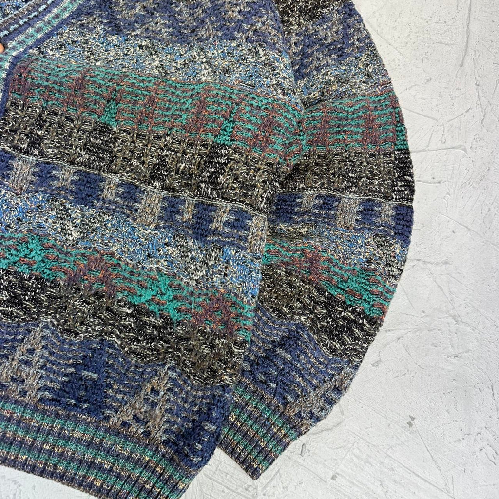 Grey and Blue Knitted Vintage 90s cardigan - XL