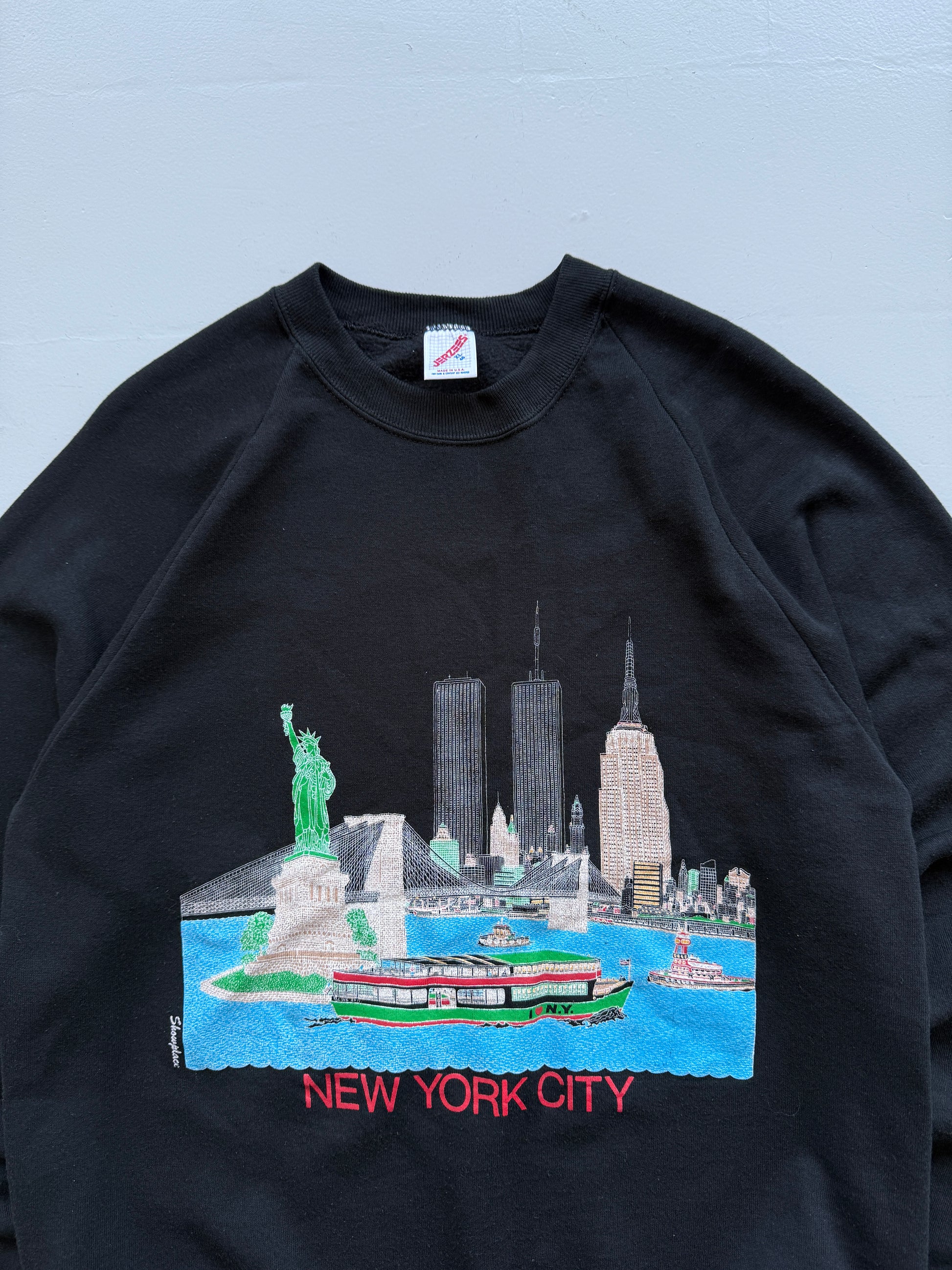 Black New York 90's Vintage Graphic Tourist Sweatshirt Jumper - Medium