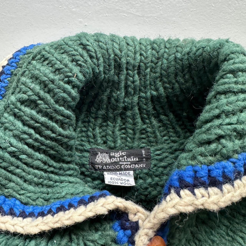 Green Ecuadorian 80s Chunky Knit Jumper - Large