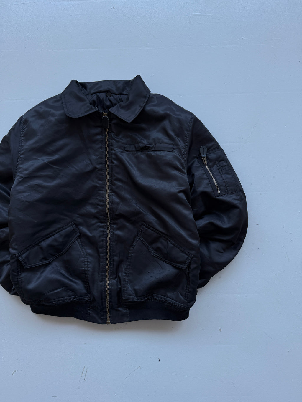 Black 90's Vintage Police Bomber Jacket - Large