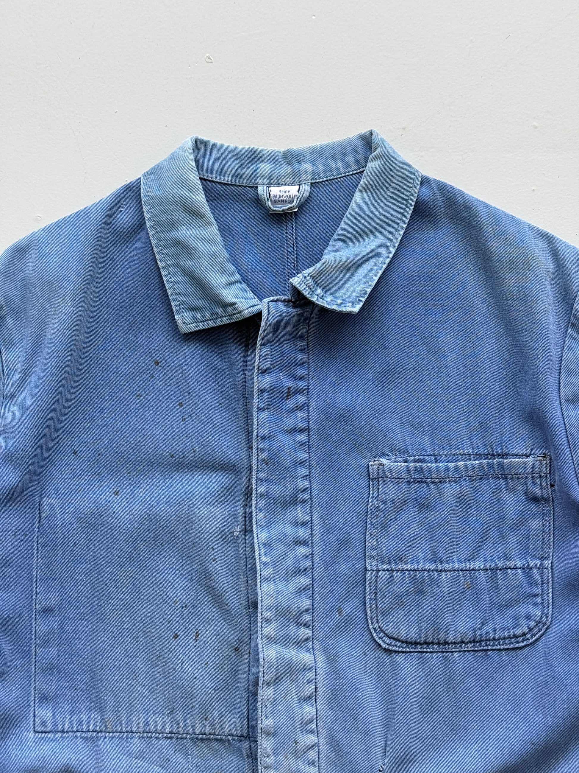 Thrashed Blue French Vintage Workwear Chore Jacket CH372 - Large