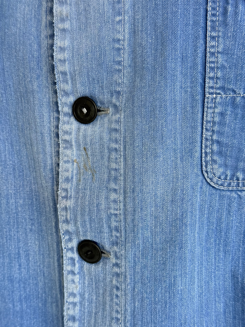 Faded Blue Herringbone French Vintage Workwear Chore Jacket CH385 - Medium