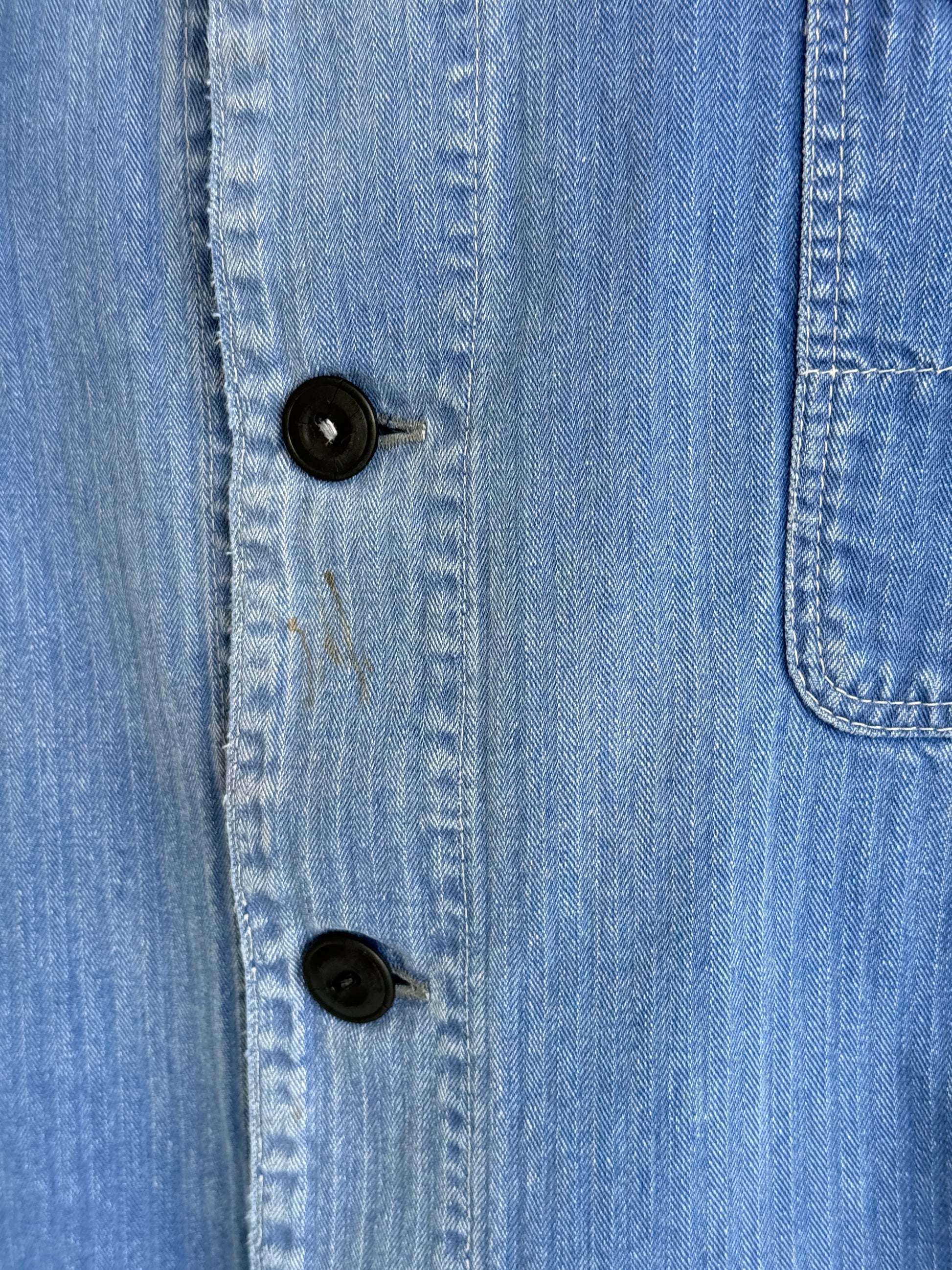 Faded Blue Herringbone French Vintage Workwear Chore Jacket CH385 - Medium