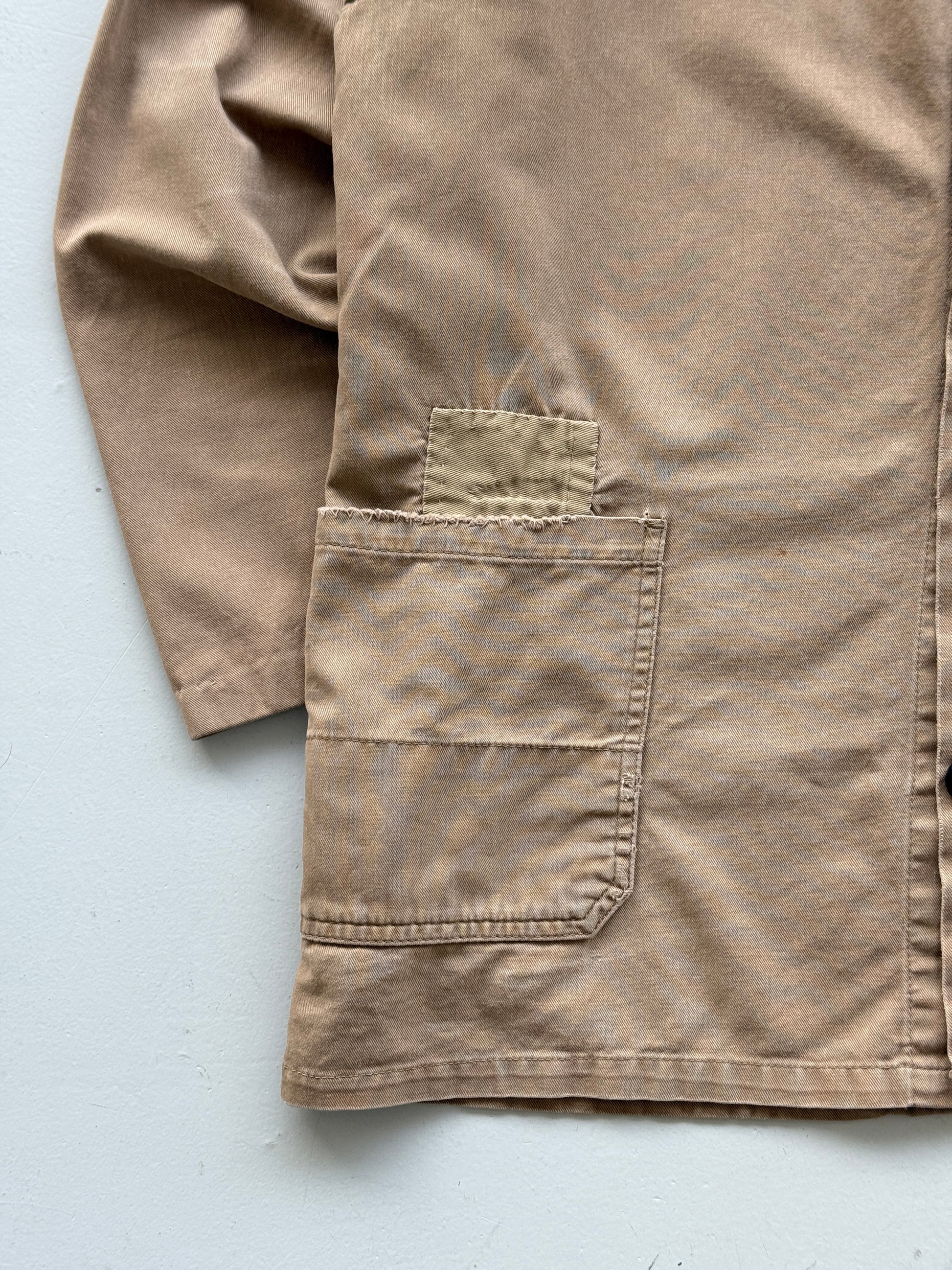 Beige Chore Jacket 90's Vintage Thrashed Workwear CH103 - Medium
