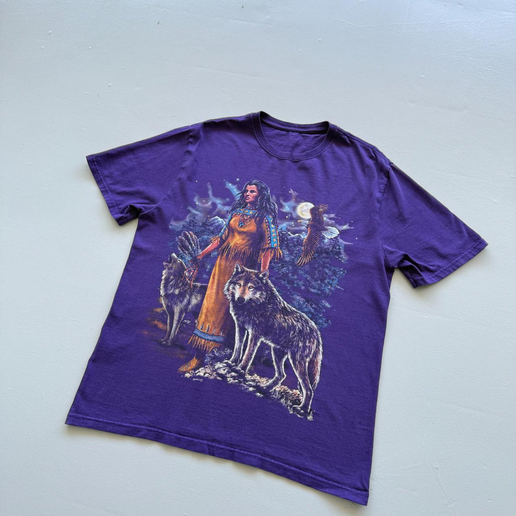 Purple Bohemian Wolf Native Vintage 00s T-shirt - Medium