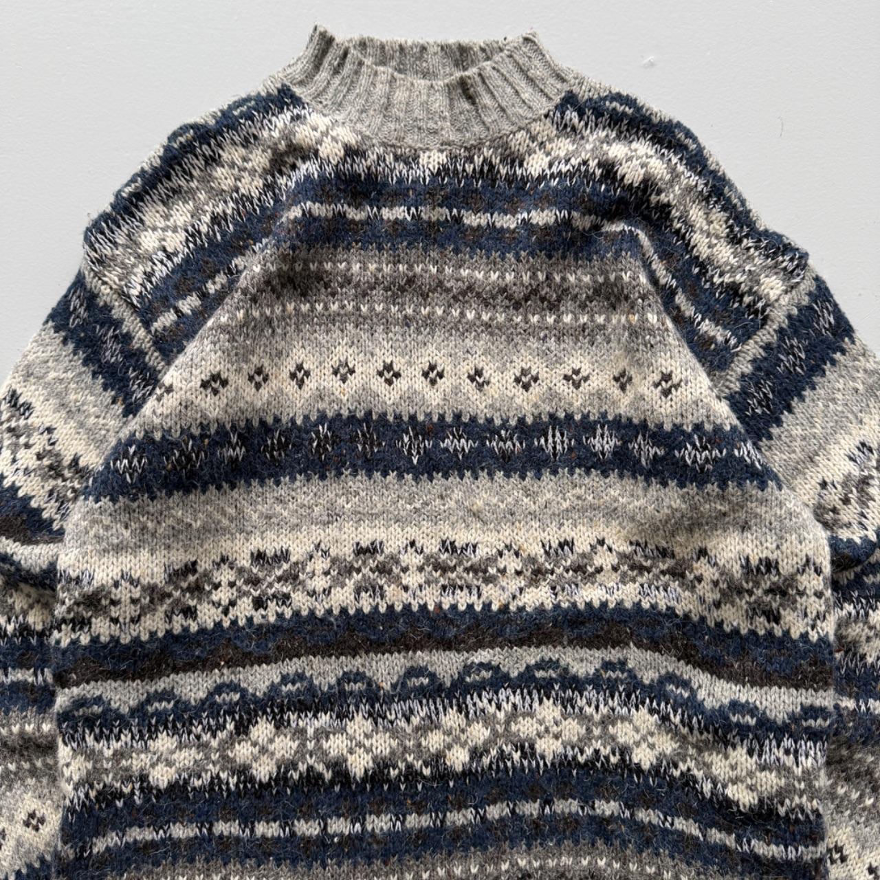 Blue Stripe Knitted 90s Vintage Knit Mock Neck Jumper - Medium