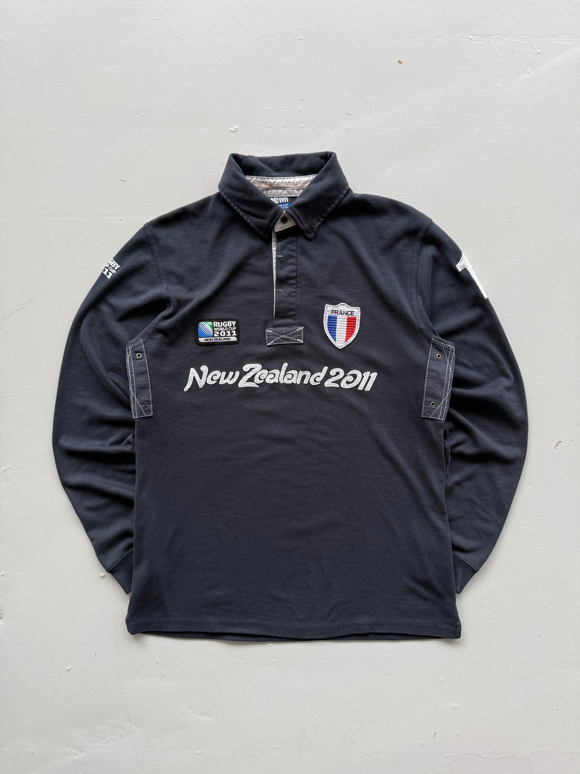 Navy New Zealand 2011 Rugby World Cup Vintage Long Sleeve Polo - Large