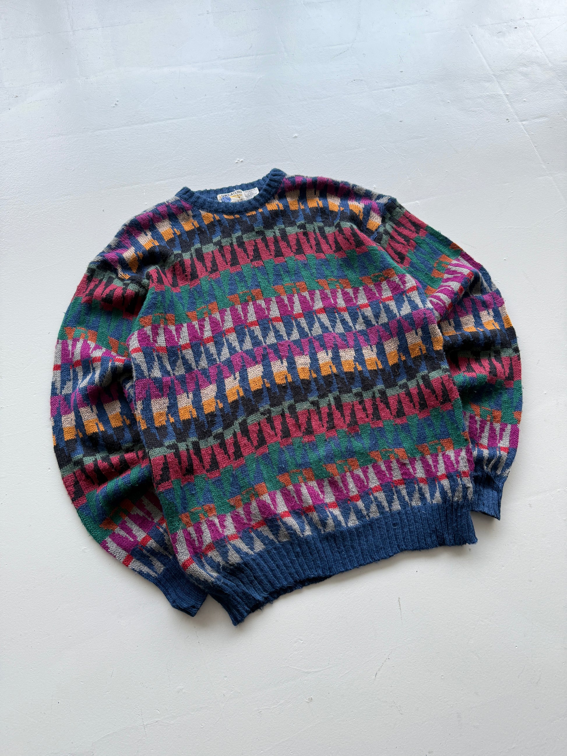 Geometric Patterned 90's Acrylic Knit Vintage Jumper - XL