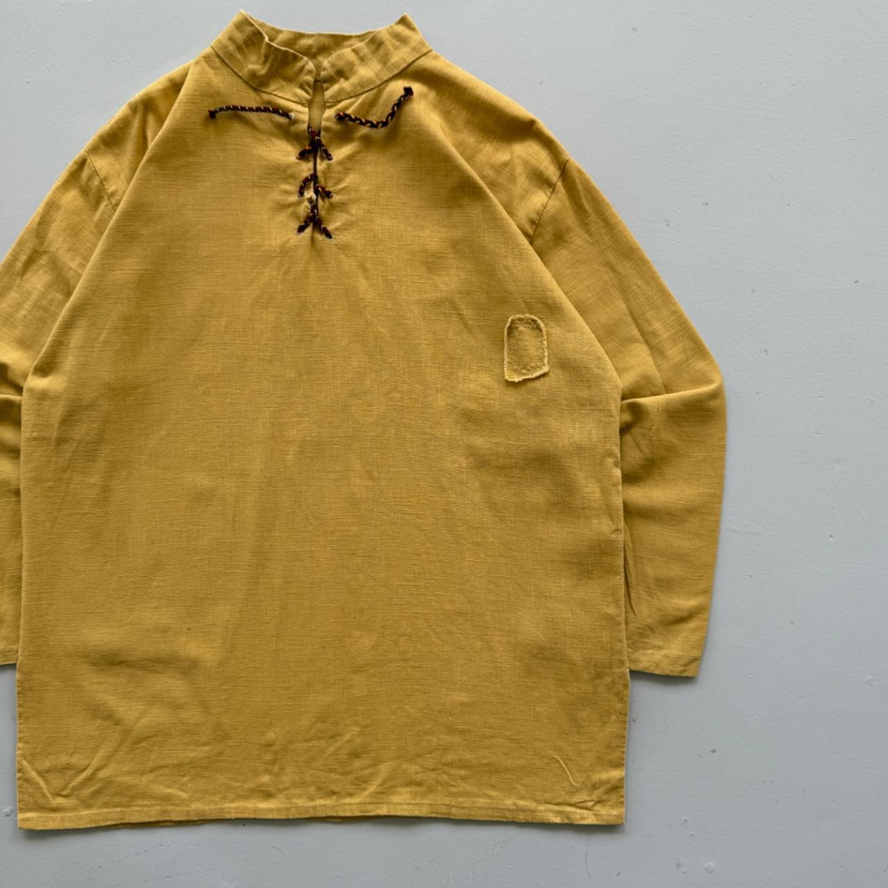 Yellow Linen Pullover Hippie 70's Shirt Smock - XL