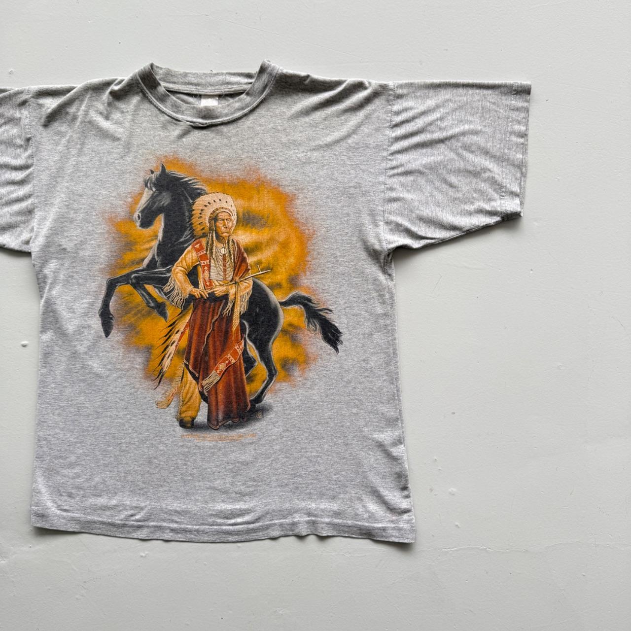 Grey Native American 90s Vintage Graphic T-Shirt - Medium