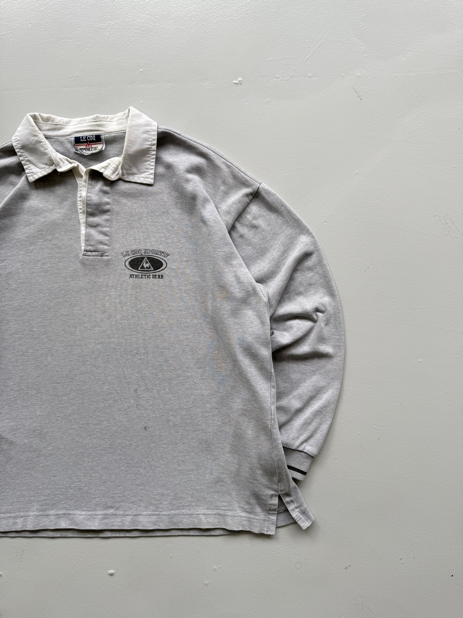 Grey Le Coq Sportif 00's Vintage Y2K Long Sleeve Rugby Jersey Polo - Medium