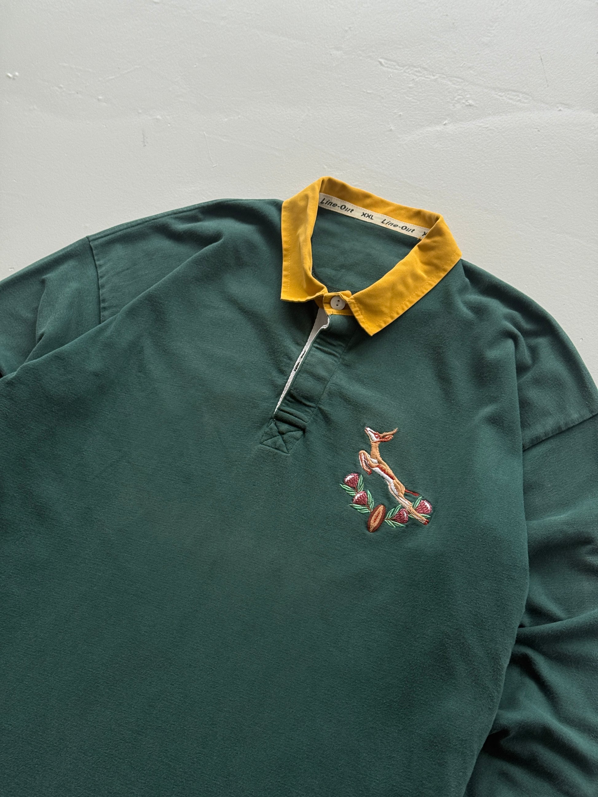 Green South Africa Springboks 90's Vintage Long Sleeve Rugby Polo Jersey - XL