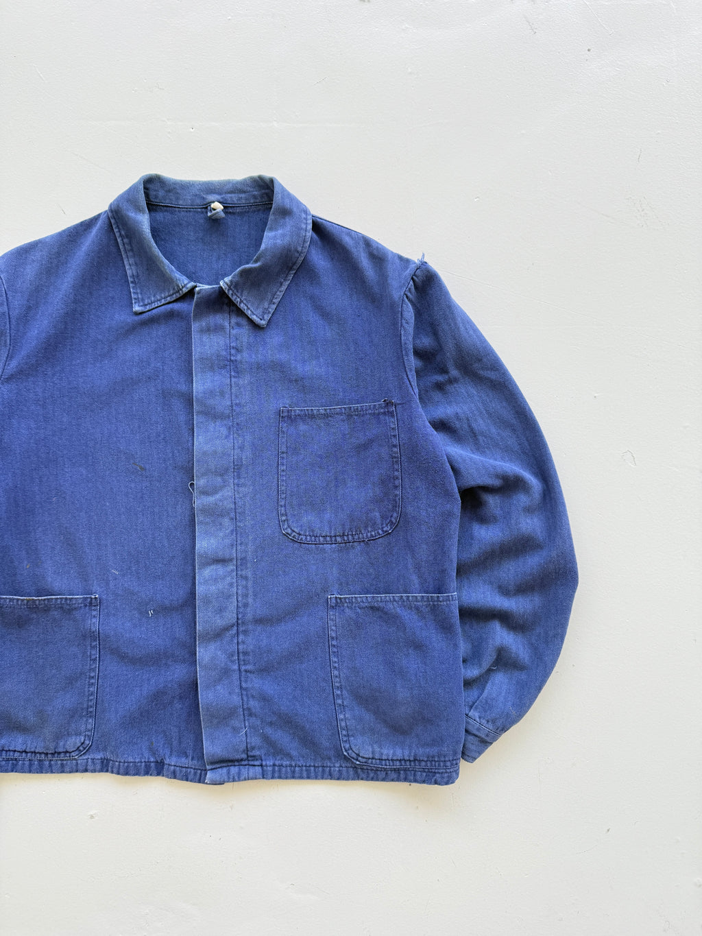Faded Blue French Herringbone Vintage Workwear Chore Jacket CH357 - Small