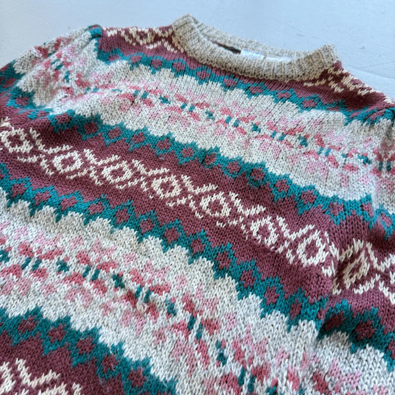 Green Cream Striped Woollen 90's Vintage Christmas Pattern Knit Jumper - Size 12