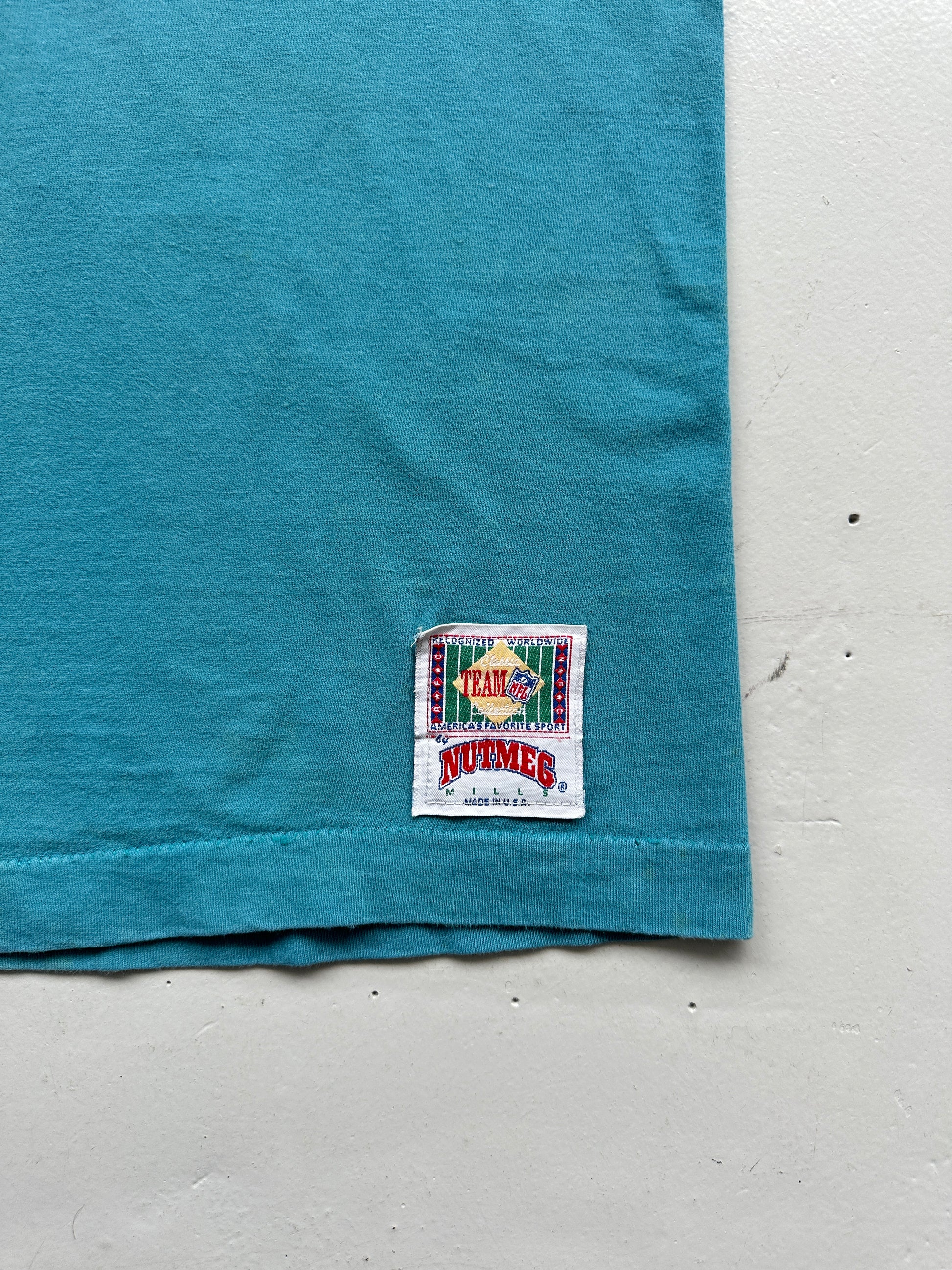 Blue Miami Dolphins Vintage Single Stitch NFL T-Shirt 90's - 2XL