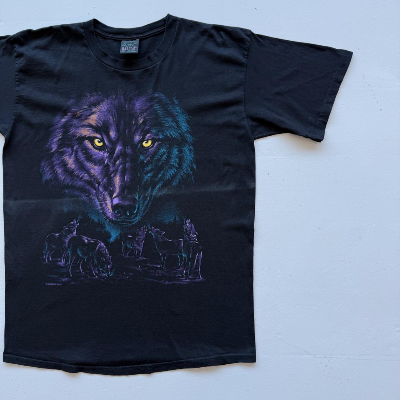 Black Habitat Wolf 90's Graphic Faded T-Shirt - XL