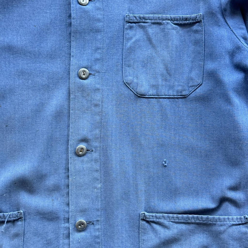 Indigo Blue Faded 70s Vintage Chore Jacket - Medium