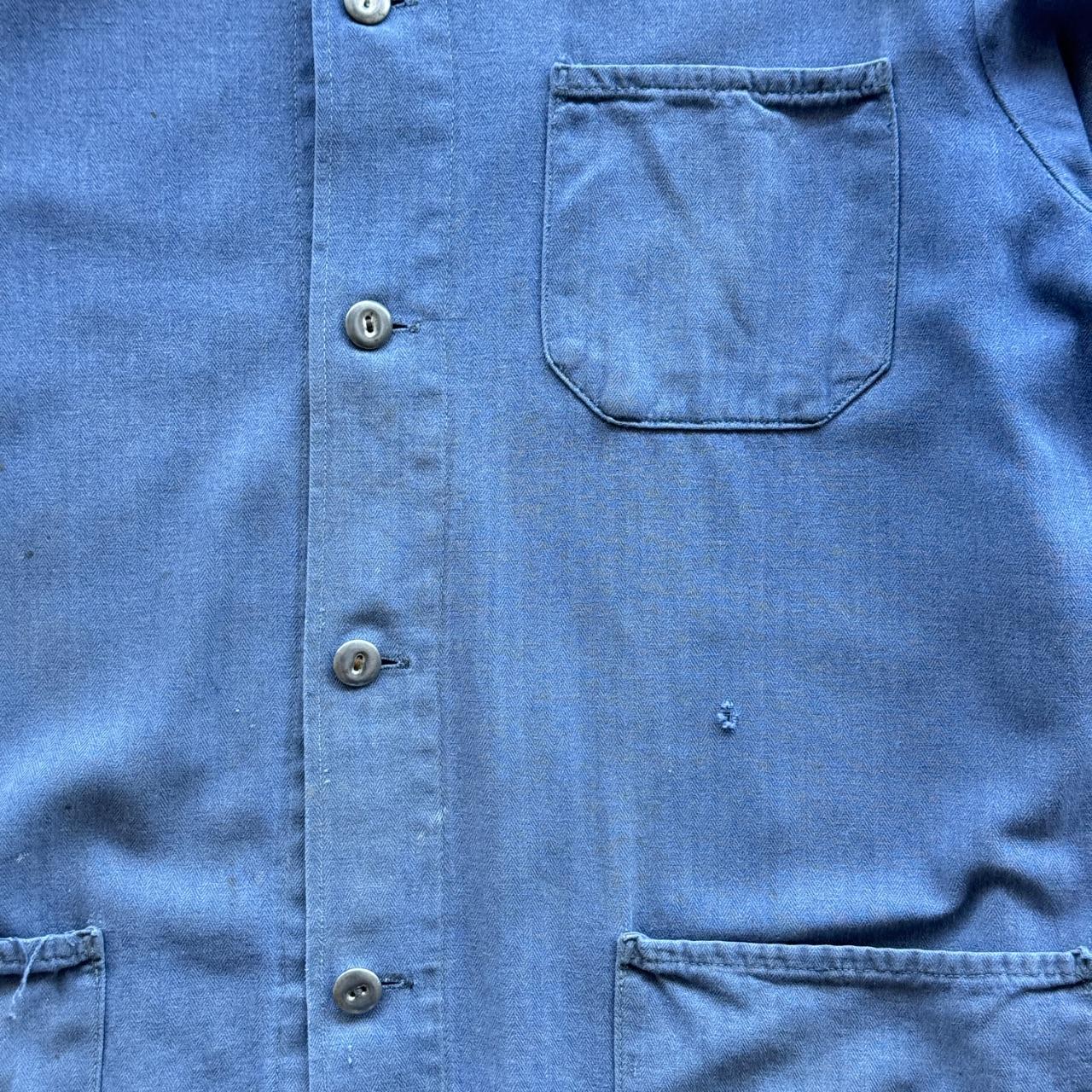 Indigo Blue Faded 70s Vintage Chore Jacket - Medium