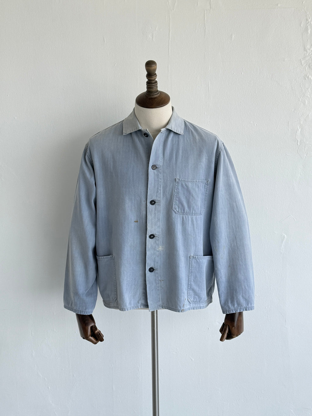 Faded Blue French Herringbone Vintage Workwear Chore Jacket CH367 - Medium