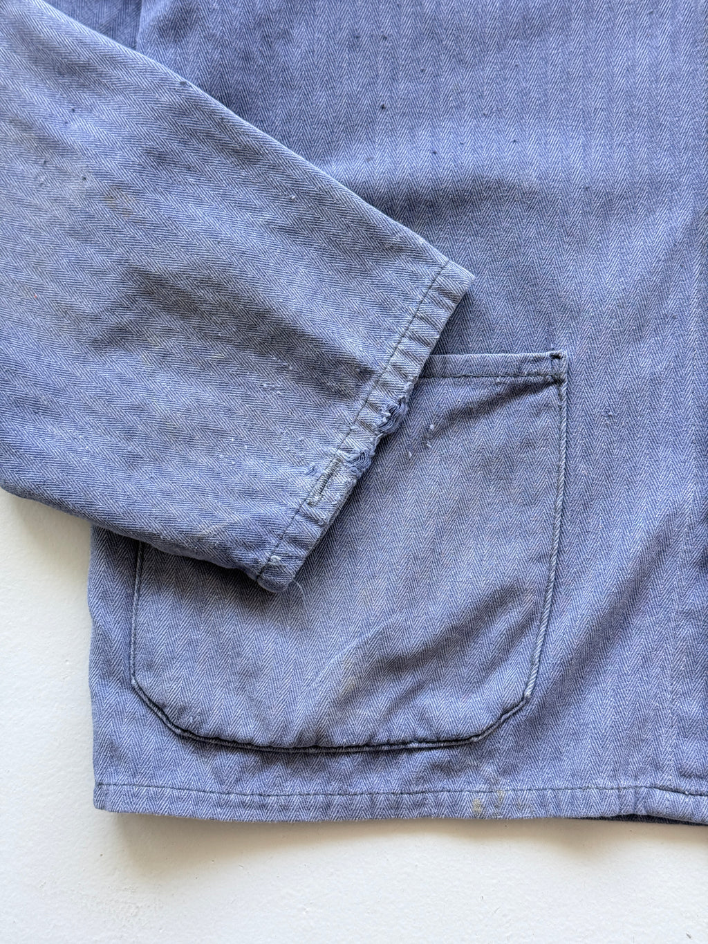 Faded Blue French Chore Jacket 80's Vintage Herringbone Workwear CH325 - Womens