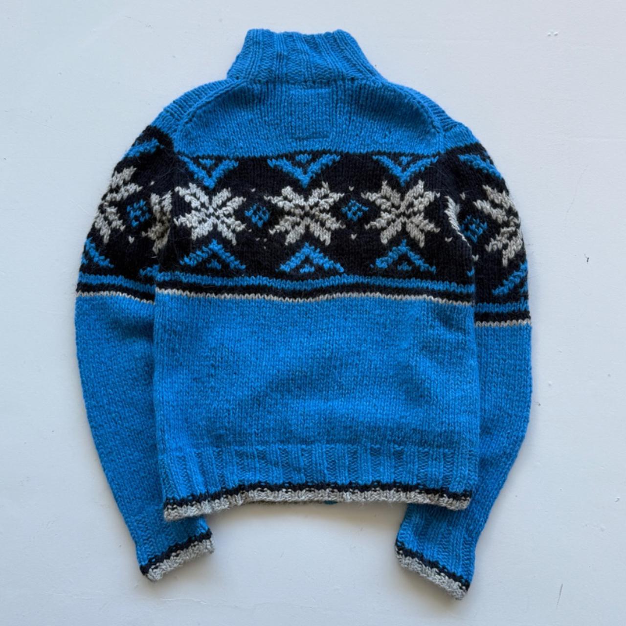 Blue Full Zip 80s Chunky Knit Cardigan - Medium