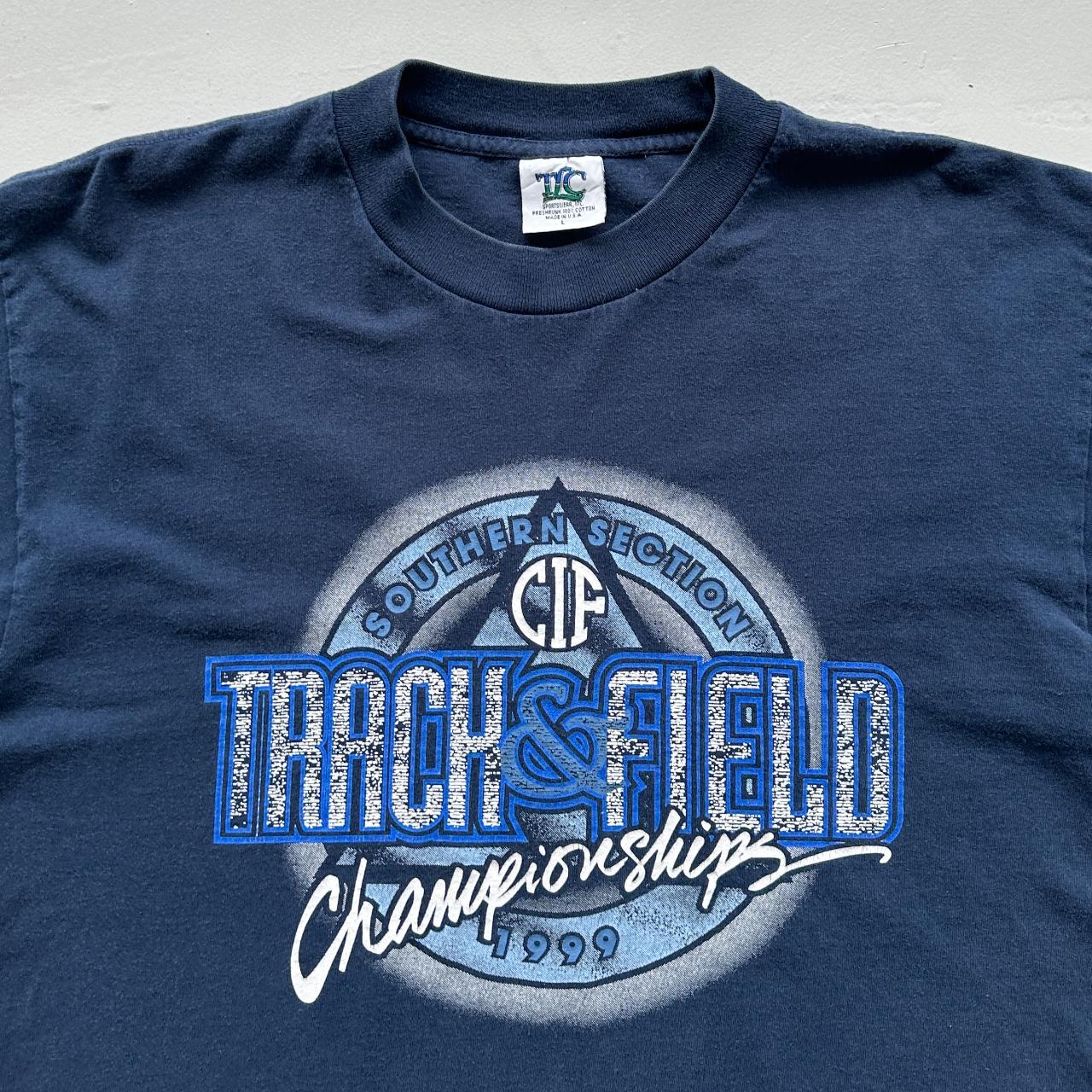 Navy Track and Field 90s Vintage T-shirt - Large