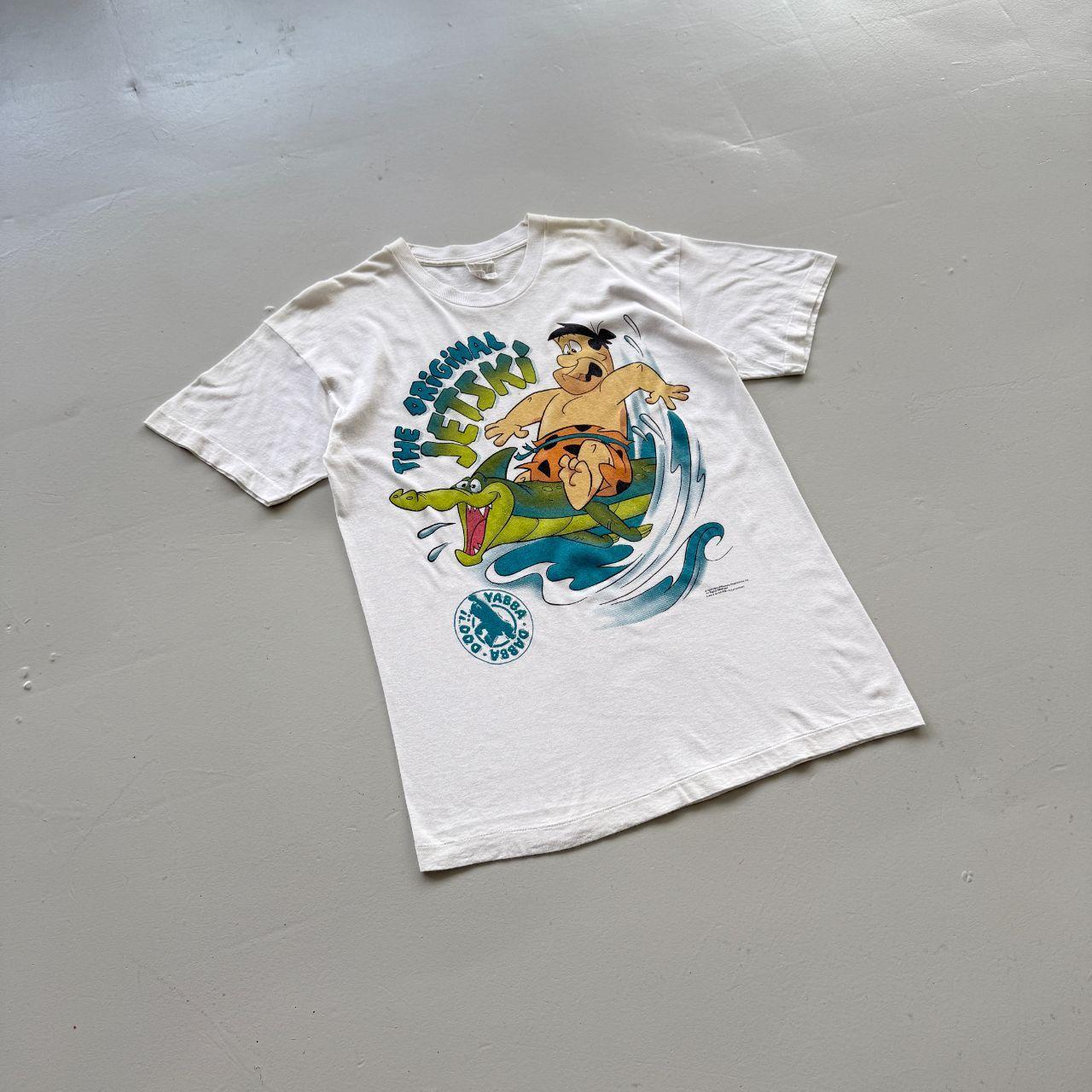White Fred Flintstone 90s Vintage Jet Ski Graphic T-Shirt - Large