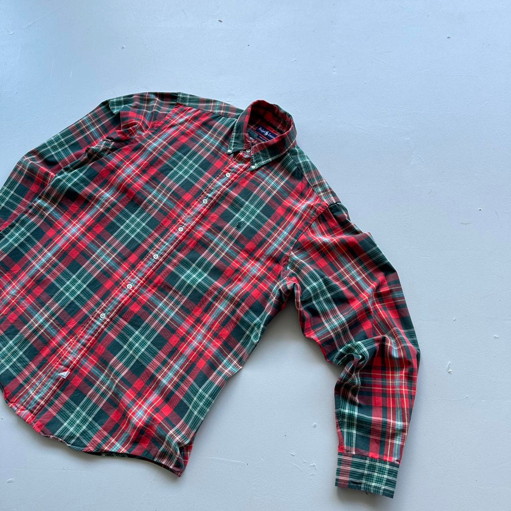 Ralph Lauren Polo Checkered Red/Green 90s Vintage Shirt - XL