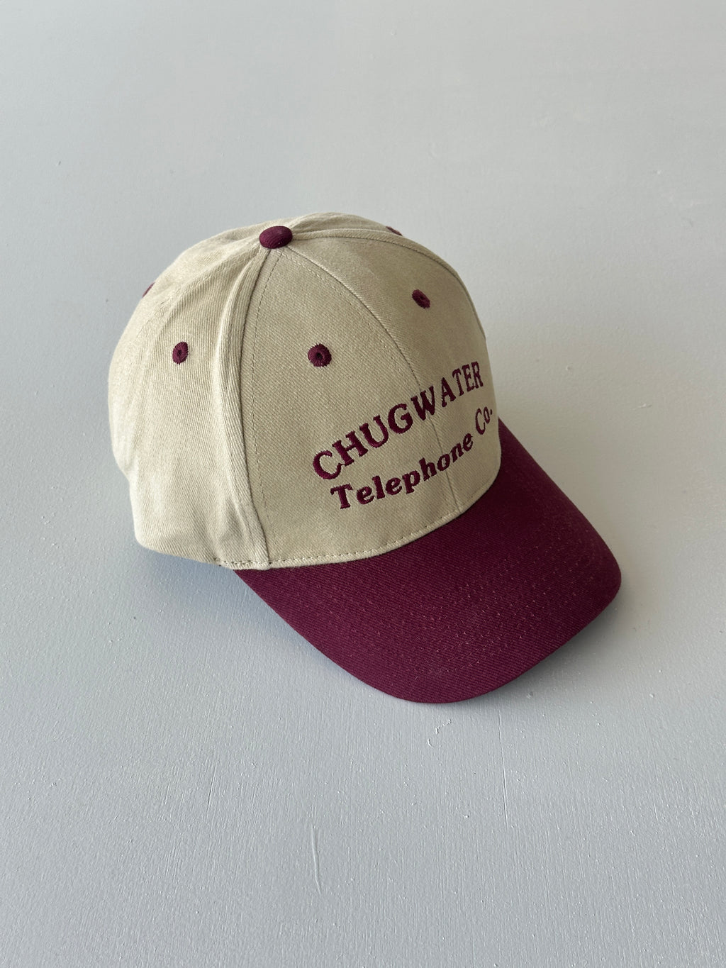 Cream / Burgundy Chugwater Telephone Co. 90's Vintage SnapBack Trucker Cap