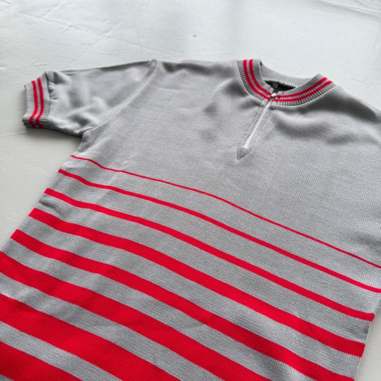Grey Striped Flower 80's Deadstock Knit Cycling Jersey - XS