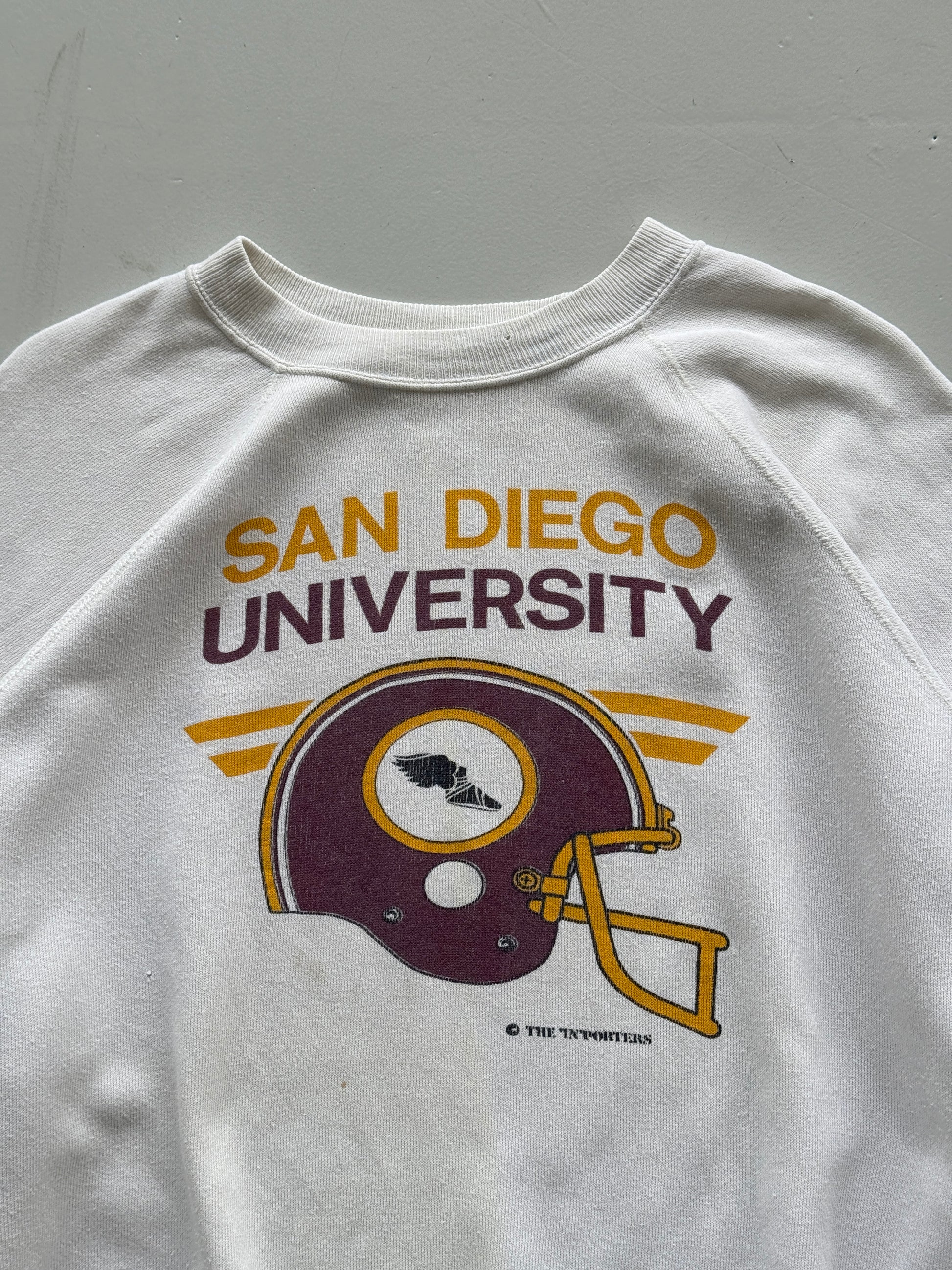 White San Diego College Football 80's Vintage Graphic T-Shirt - Medium
