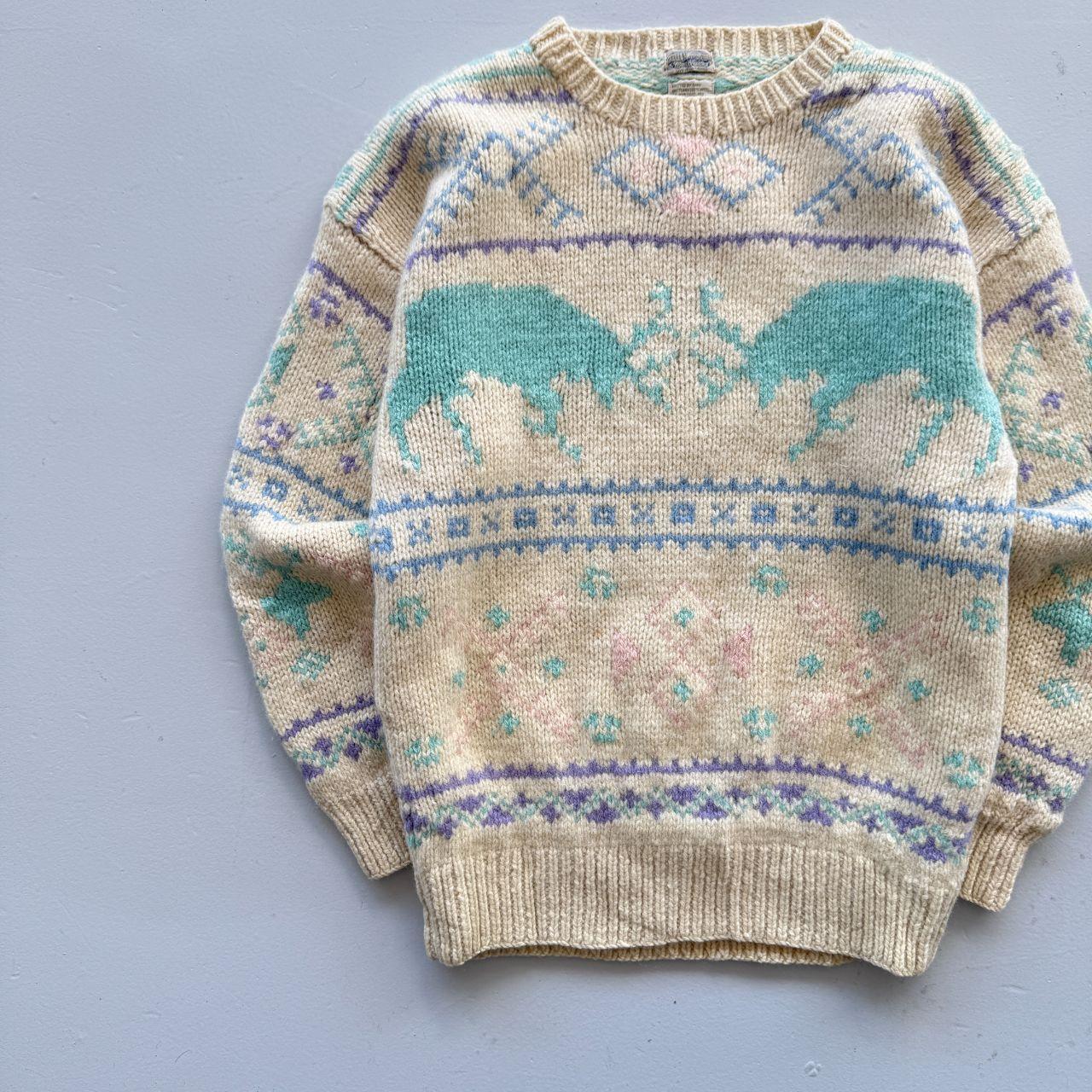 Cream Western Inspired Shetland Heavy Knit 80's Woollen Jumper - Small