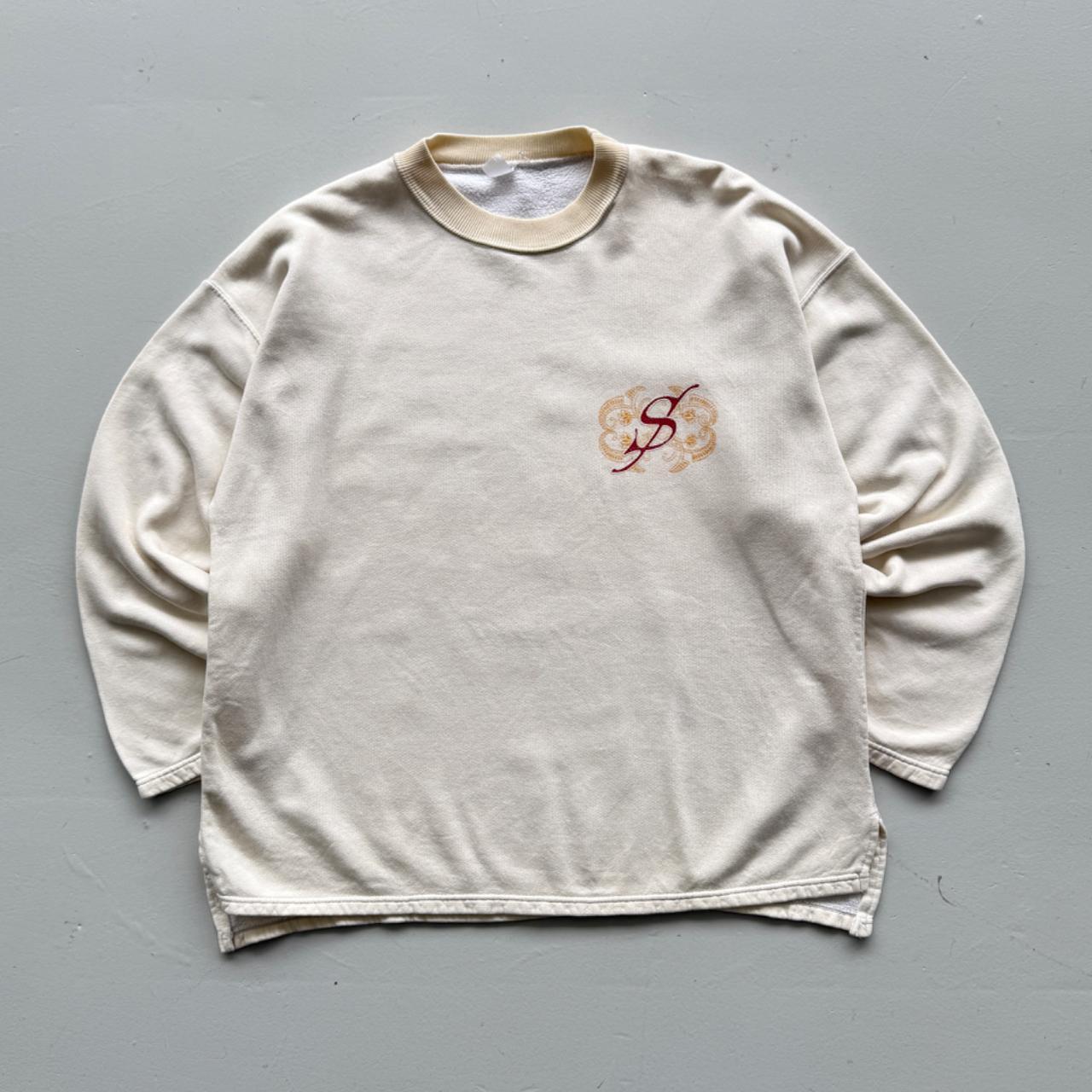 White Cream 90s Vintage Snowboard Graphic Sweatshirt - Medium