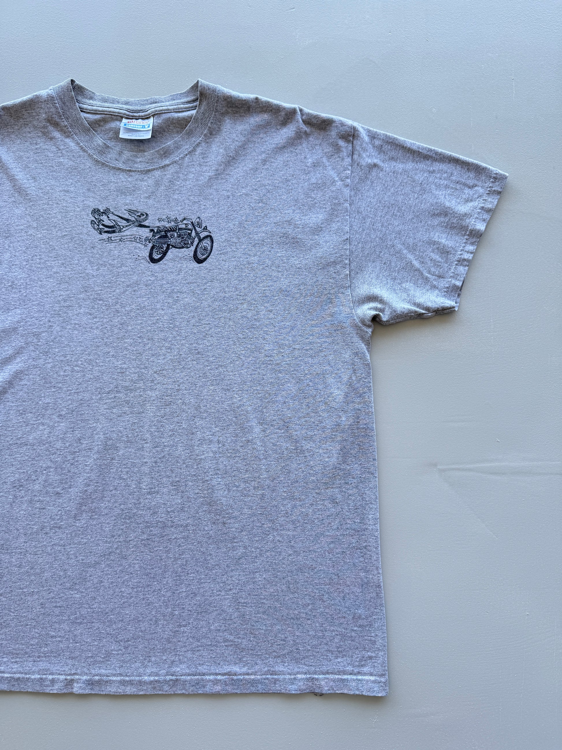 Grey Cartoon Biker 90's Vintage Graphic T-Shirt - Large
