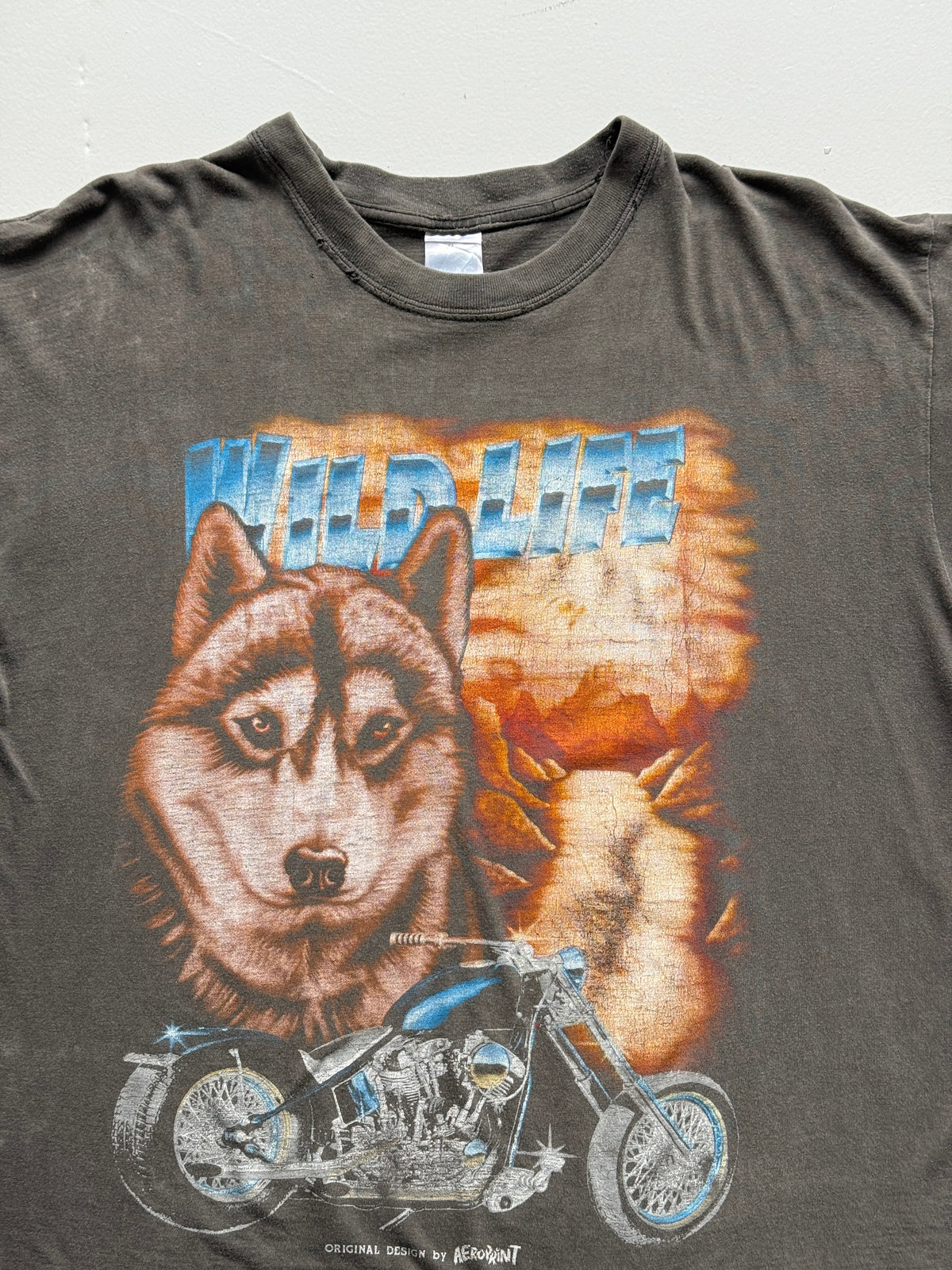 Faded Thrashed Wolf Wild Life Biker 90's Vintage Graphic T-Shirt - XL