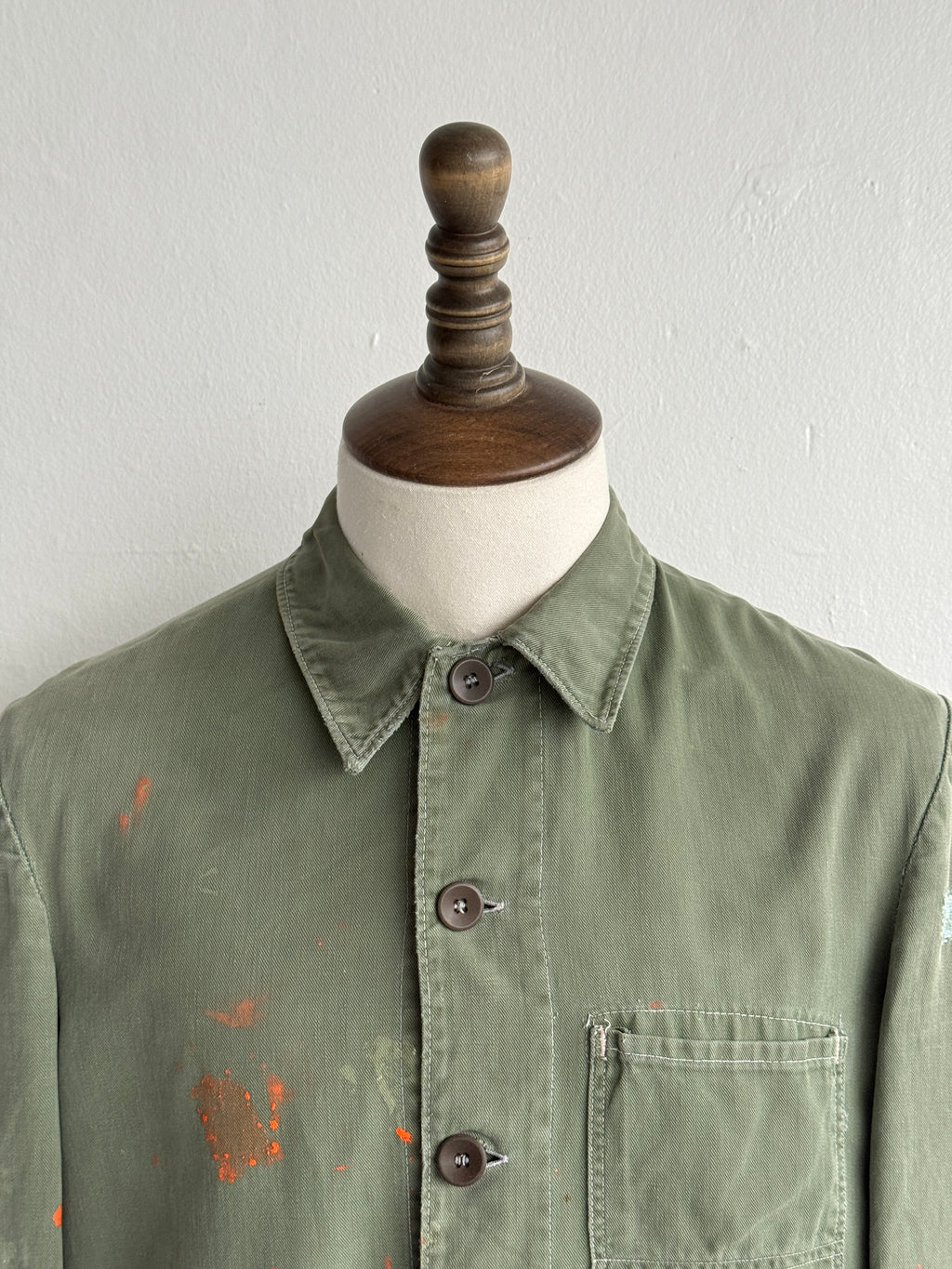 Green French Sashiko Repaired 1950s Vintage Workwear Chore Jacket CH366 - Small