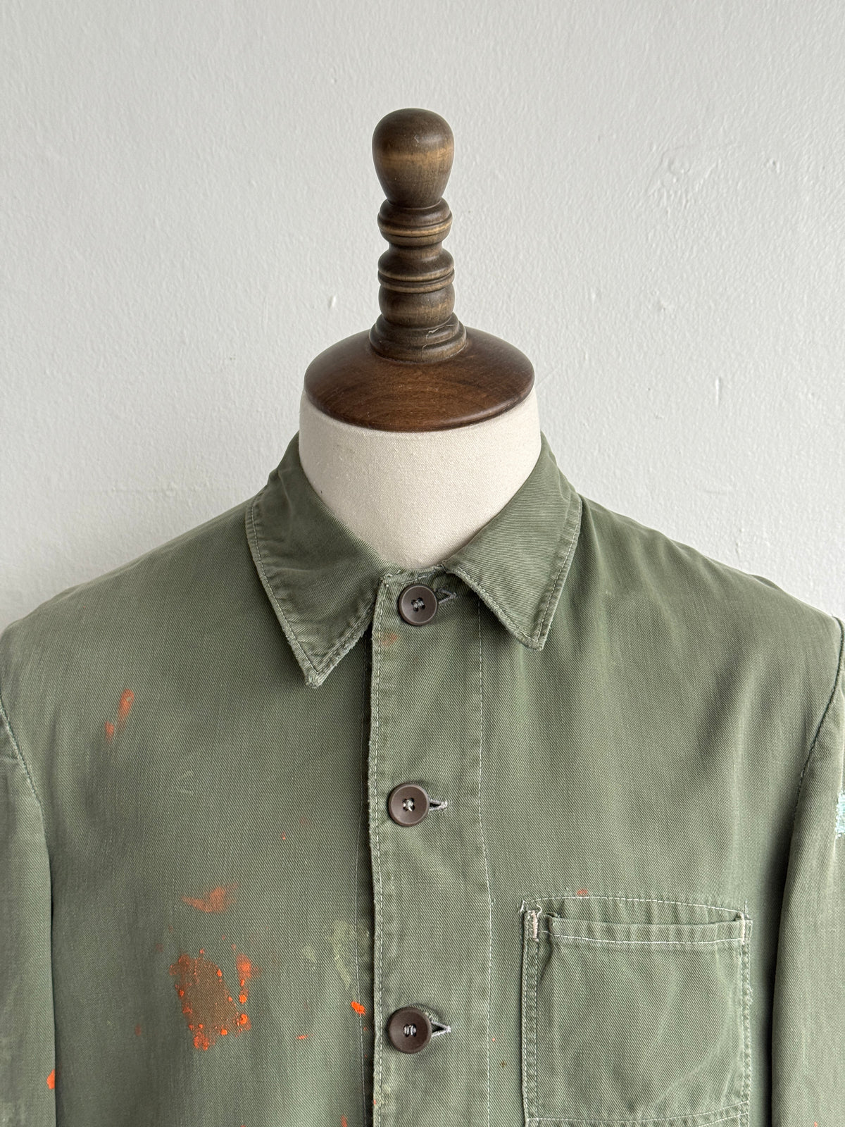 Green French Sashiko Repaired 1950s Vintage Workwear Chore Jacket CH366 - Small