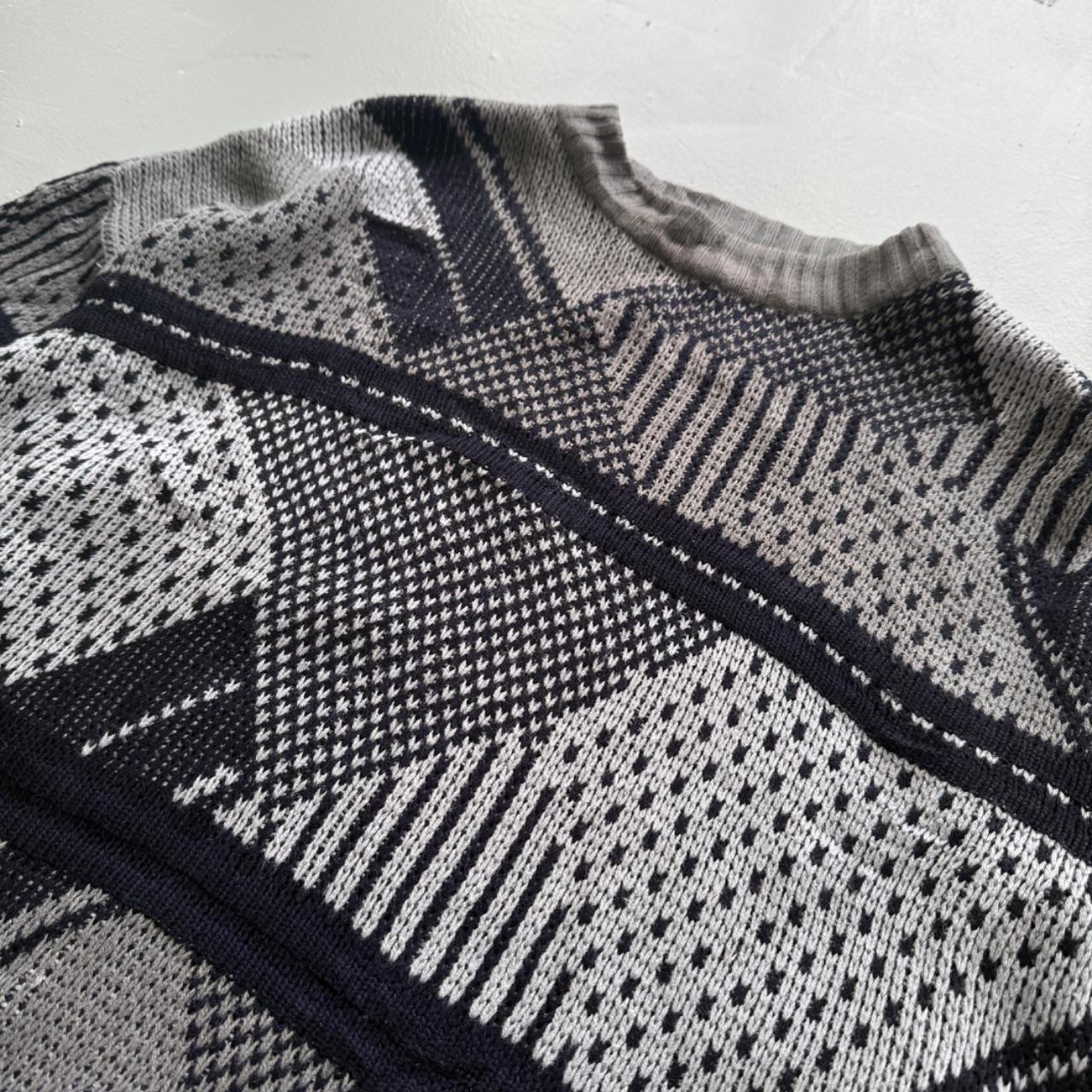 Grey Black Patterned 90's Vintage Woollen Knit Jumper - XL