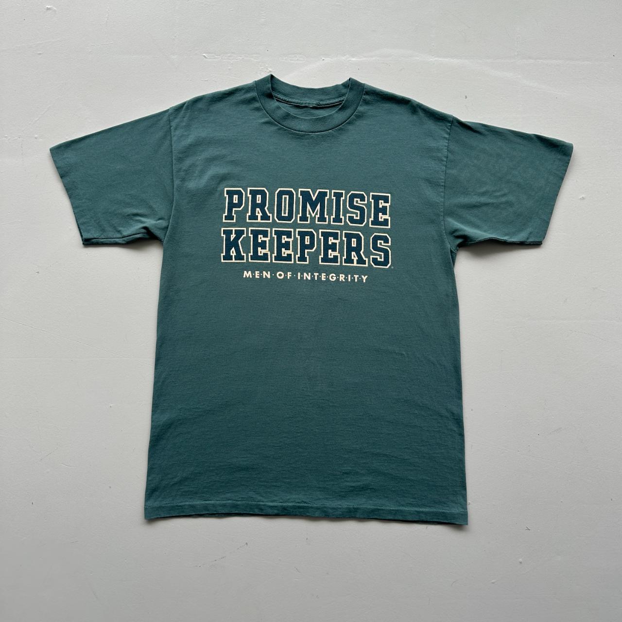 Teal Blue Promise Keepers Slogan 90s Vintage T-shirt - Medium